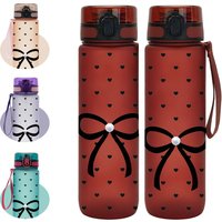 700ml Cute Bow & Heart Print Water Bottle Leakproof Flip Top Straw Cup Portable for School Travel Sports Women