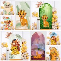 The Lion King Arch Backdrop Cover Simba Green Forest Kids Birthday Party Baby Shower Elastic Arch Photography Background Decor