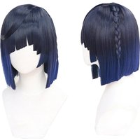 Genshin Impact Yelan Cosplay Wig Short Straight Dark Blue Heat Resistant Synthetic Hair Game Anime Gradient Yelan Wigs + Wig Cap
