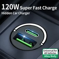 Hidden car charger, super fast charging phone, one to two invisible cigarette lighter conversion plug, 120W car charger tools