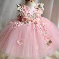 Pink Flower Girl Dresses Toddler Girl's Birthday Gowns Floral Customized Newborn Baby Infant First Communion Dresses
