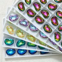 Lover Bean Crystal Pendant Gradient Aurora AB Handmade Rhinestone DIY Accessories with Hole Glass Bead Earring Necklace Material