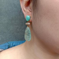 YYGEM Women Earrings Fashion 15x29mm Green Amethyst Prasiolite 11x12mm Amazonite Stud Earring Jewelry Wholesale