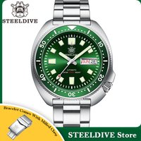 STEELDIVE SD1970W 44mm Steel Case Green Dial Ceramic Bezel 20ATM Waterproof Stainless Steel Turtle NH35 Automatic Dive Watch w