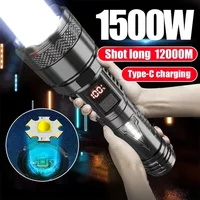 1500WWaterproof Outdoor Torch Light High Power Portable Rechargeable LED Lamp with Built-in Battery White Laser Flashlight