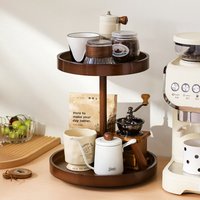 Wooden Rotating Tray for Desk, Solid Wood Round Storage Organizer, Multifunctional Spice Rack & Cosmetics Holder for Kitchen Cou