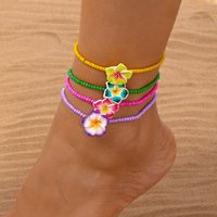 Bohemian Sweet Colorful Flowers Anklet for Women Vintage Polymer Clay Flower Rice Beads Anklets Bracelets Foot Charm Jewelry