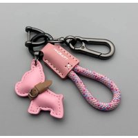 French bulldog car keychain handmade cute leather creative pendant advanced accessories