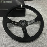 JDM Black Edition 14-inch 350mm Suede Deep Dish Car Steering Wheel Drift Racing Black Edition MO Silver Stripe PCD 70MM