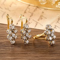 Hollow inlaid zircon earrings and ring set copper plated 14K gold retro fashion jewelry party holiday gift accessories