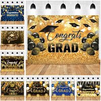 Golden Flash Black Balloon Banner Photography Background Cloth, Congratulations Graduation Ceremony Evening Photography Backdrop