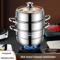 28-32cm Stainless Steel Timer Steamer Multifunctional Household Induction Cooker Steamed Buns Pot Multilayered Universal Steamer
