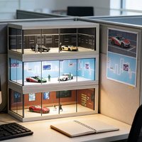 1/64 Maßstab Auto-Showroom-Modell Miniatur-Szenenlayout Transparenter Parkplatz Aufbewahrungsboxen Staubschutzhaube Vitrine für Automodelle