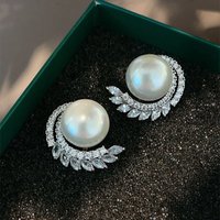 Huitan Simulated Pearl Shiny Zirconia Stud Earrings for Women Graceful Accessories for Engagement Elegant Jewelry for Wedding