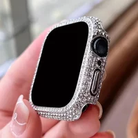 Rhinestone Decor Tempered Glass Screen Protector Watch Case For Apple Watch 38/40/41/42/44/45/46mm,Series SE/11/10/9/8/7/6/5/4/