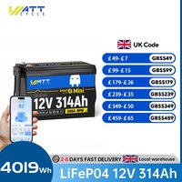 Wattcycle 12V 314Ah Mini LiFePO4 Lithium Battery with Bluetooth 4019Wh Energy 200A BMS Real- time Upgraded Aluminum Cooling Fins