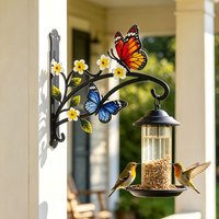 Colorful Butterfly Wall-mounted Plant Rack, Metal Hanging Flower Basket Stand, with Flower and Butterfly Decorations