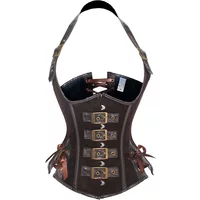 Brown Suede Corset Top with PU Leather Gothic Steampunk Bustier Lace Up Slim Waist Shapewear Women Halloween Cosplay Costume