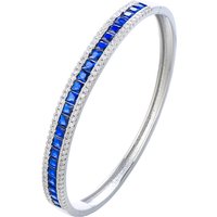 ThreeGraces Luxury White Blue Square Zirconia Open Cuff Bangle for Women Fashion Bridal Wedding Engagement Party Jewelry B084