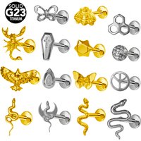 ASTM F136 G23 Titanium Scorpion piercing Flatback Earring Stud Eagle Labret snake Piercing Tragus Cartilage Body Jewelry