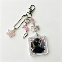 Handmade Coquette Leon inspired Keychain, Pink Star & Bow Beaded Bag Charm video game accessory