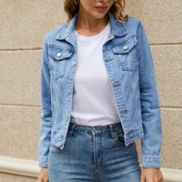 Women Denim Jacket Turn-down Collar Fall Denim Coat Cardigan Warm Buttons Slim Fit High Street Women Coat Spring Denim Coat 80%