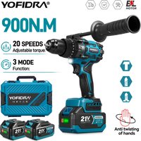 Perceuse à percussion électrique sans fil YOFIDRA 13 mm 900 N.m, 20+3 réglages de couple, outil électrique compatible avec batterie Makita 18V