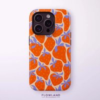 Luxury Orange Strawberry Design Phone Case for iPhone 17 16 15 14 13 12 11 7 8 Air Pro Max Plus Luxury Double-layer Back Cover