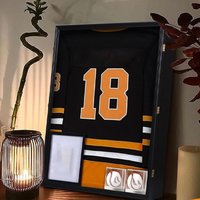 Sports Jersey Display Frame with 2 Hanger and Pinboard Felt Lining Sport Shirt Organizer for Football Baseball Multipurpose
