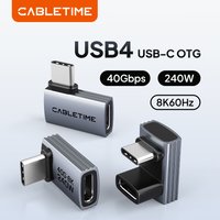CABLETIME 240W USB C OTG Type C to C Adapter 8K 60Hz 40Gbps 90 Degree Converter USB4 Adapter Fast Charge For Macbook iphone16