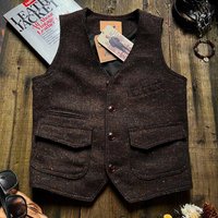 American-Style Retro Colorful Dot Heavy Tweed Hunting Vest Woolen V-Neck Work Vest for Men Rl Khaki