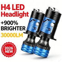 New Car H4 LED Len Headlight Bulb With Mini Lens 30000LM Super Bright Hi/Lo Beam White Light 6500K for Cars & Moto Accessories