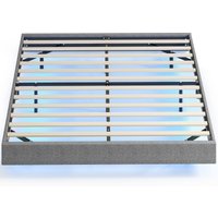 Homcom Bedbodem 160X200 cm met led-verlichting Gestoffeerd bedframe in linnen houten latten Eenvoudig te monteren Grijs