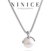 NiNice Necklaces for Women Stainless Steel Imitation Pearl Circular Pendant Fashionable High-Quality Design Temperament Classic
