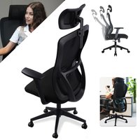 Ergonomiczne krzesło biurowe z siatkową oparciem, wysokie krzesło komputerowe z regulowanym zagłówkiem, podparcie lędźwiowe 6 cm, 130 ° Krzesło biur