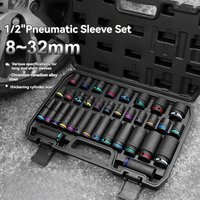 High specification 35/16PCS 1/2 "impact short socket kit 8-32mm suitable for 1/2 pneumatic cannon wrench pneumatic long socket