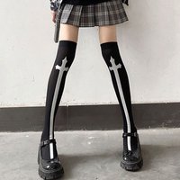 Japanese Harajuku Long Socks Festival Party Cross Cosplay Black Stockings Dark Gothic Y2K Knee Thigh Socks for Women's Skirts