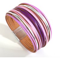 ALLYES Mixed Color Multilayer Leather Bracelet for Women Magnet Buckle Handmade Wrap Wide Bangles Fashion Wristband Jewelry