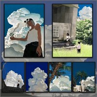Summer illustrations S-Seong Ryul blue sky and clouds Poster HD PVC Waterproof Wall Art - Self Adhesive For Home Office Bar