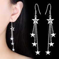 Charming 925 Sterling Silver/Gold/Rose Tassel Star Earrings, Fashionable Women's Wedding Party Jewelry
