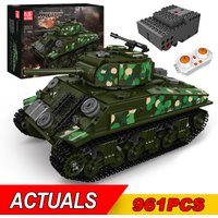 MOULD KING 20024 Military US Sherman M4 Tank Building Blocks Technical Remote Control WW2 Tank Model Toys For Kids Boys Gifts