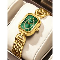 Fashionable Women's Waterproof Quartz Watch with Luxurious Emerald Green Dial and Gold Bracelet reloj mujer watch for ladies