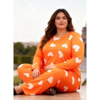 Valentine's Day oversized autumn and winter thickened heart-shaped long-sleeved top + long pants women's pajamas home wear set
