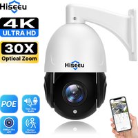 Hiseeu 8MP PTZ POE Camera 30X Optical Zoom Outdoor 2-Way Audio Color Night Vision Street Surveillance IP Camera IP66 Waterproof