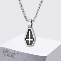 Vnox Men's Inverted Cross Coffin Pendant Necklace, Gothic Punk Style Stainless Steel Box Chain, Anti-rust Hip Hop Jewelry Gifts