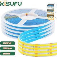 12V 24V COB LED Strip Light High Density 528LED/m 8mm PCB RA90 Flexible LED Strip 3000K 4500K 6000K Dimmable Linear Light 2/10M