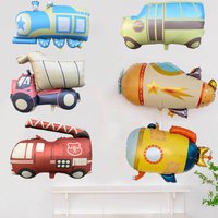 New matte cartoon car, airplane, submarine, small train, aluminum film balloon, boys' and children's birthday party decoration