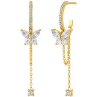 925 Sterling Silver Ear Needle Long Chain Tassel Butterfly C shape Stud Earring for Women White Zircon Earrings Luxury Jewelry