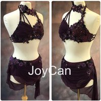 JoyCan Lyrical Dance Dress Wine Red Jazz Dance Costume Pole Dancing Clothes Girl Performance Training BD3540