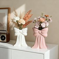 Modern Pink Coquette Ceramic Bow Vase Bow Knot Accent Simple Style Ceramic Plant Pot Handcrafted Ceramic Vase Living Room